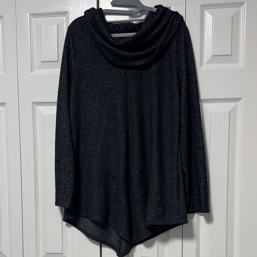 Iz Byer Black Cowl-Neck Draped Tunic Sweater
